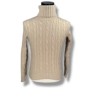 Ralph Lauren Black Label Sweater Women’s Small Tan Gold Metallic Cashmere Cable
